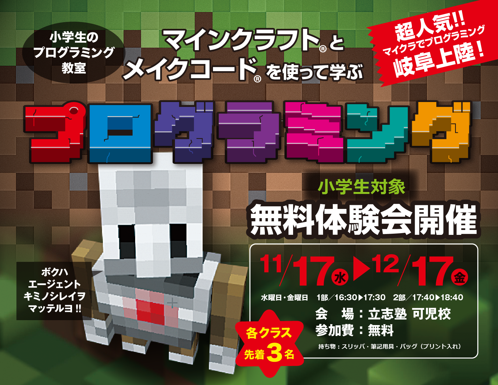 マインクラフトとメイクコードを使って学ぶプログラミング｜立志キッズ 無料体験イベント